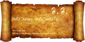 Hübner Hümér névjegykártya